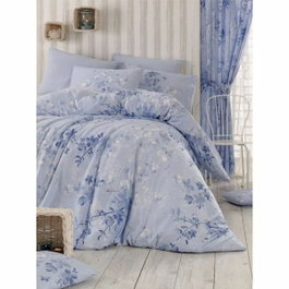 AUCUNE Juego de cama azul de 100% algodón reforzado con funda nórdica y 2 fundas de almohada