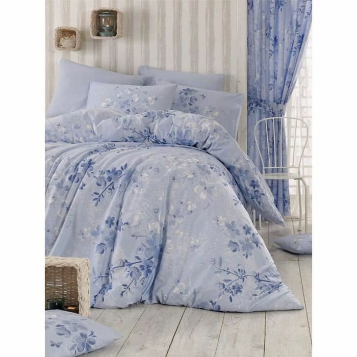 AUCUNE Juego de cama azul de 100% algodón reforzado con funda nórdica y 2 fundas de almohada AUCUNE Juego de cama azul de 100% algodón reforzado con funda nórdica y 2 fundas de almohada