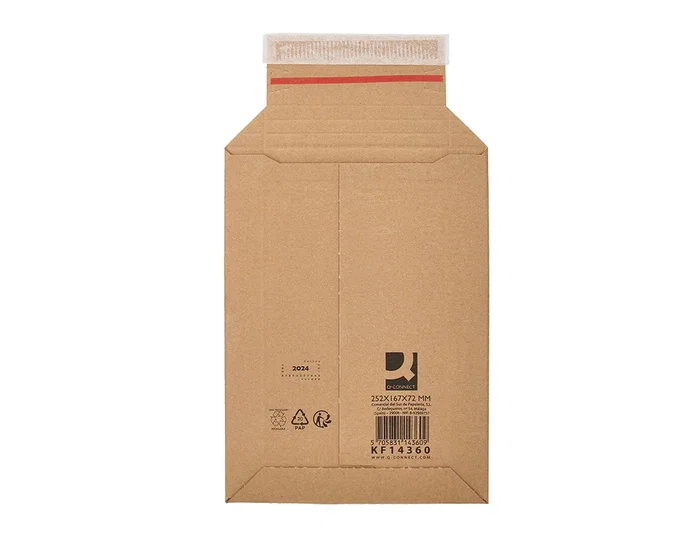 Q-connect Sobre de cartón Kraft reciclado para envíos, cierre autoadhesivo, dimensiones 252x167x72 mm Q-connect Sobre de cartón Kraft reciclado para envíos, cierre autoadhesivo, dimensiones 252x167x72 mm