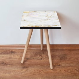 Hanah Home Mesa Auxiliar Shp183, Blanco y Dorado, 35x42x35 cm