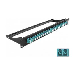 DeLOCK Panel de Parches de Fibra 19'' 24 Puertos LC Duplex, Montaje Rack 1U, Azul Aguamarina, Negro - 482.6 mm