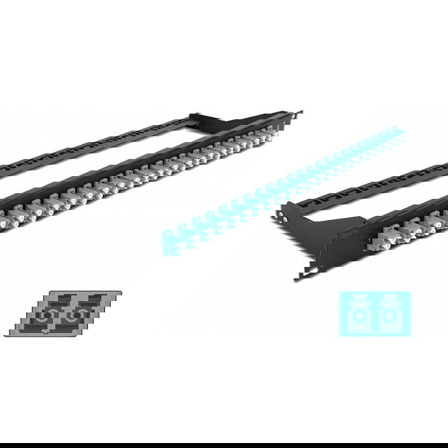 DeLOCK Panel de Parches de Fibra 19'' 24 Puertos LC Duplex, Montaje Rack 1U, Azul Aguamarina, Negro - 482.6 mm DeLOCK Panel de Parches de Fibra 19'' 24 Puertos LC Duplex, Montaje Rack 1U, Azul Aguamarina, Negro - 482.6 mm
