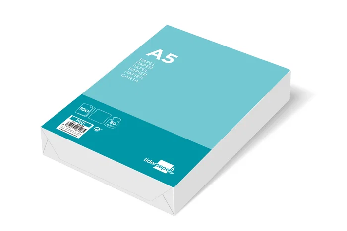 Liderpapel Papel A5 80g/m2 Liso Paquete 100 Hojas Blanco Escritura