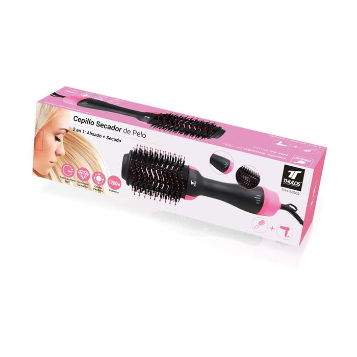 Thulos TH-HAB360 Cepillo Alisador y Secador 2 en 1 con Tecnología Turmalina, 1200W, Cable Giratorio 360°, Cerdas Flexibles