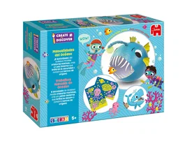 Jumbo Juego de Pesca Educativo Create & Discover Océano con 12 Peces Magnéticos de Madera