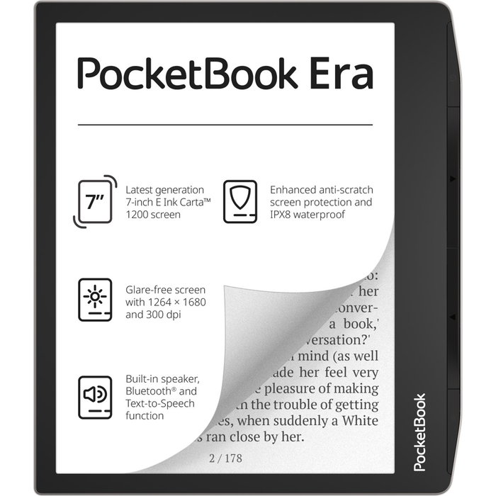 PocketBook Era - Lector de eBooks 7" Pantalla E Ink Carta 1200, 16 GB, Resistente al Agua IPX8, Texto a Voz (Inglés y otros idiomas), Color Plata PocketBook Era - Lector de eBooks 7" Pantalla E Ink Carta 1200, 16 GB, Resistente al Agua IPX8, Texto a Voz (Inglés y otros idiomas), Color Plata