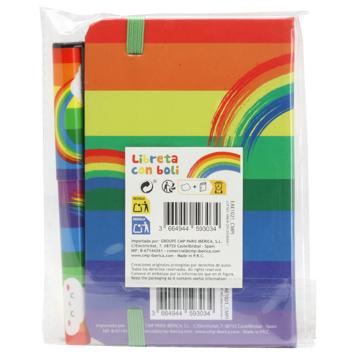 CMP General Libreta con Bolígrafo "Colores" 14x9 cm con Goma Sujeción y Marcador de Páginas, 160 Páginas Blancas