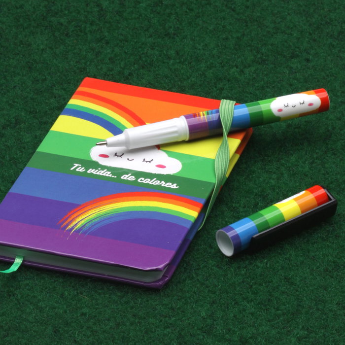 CMP General Libreta con Bolígrafo "Colores" 14x9 cm con Goma Sujeción y Marcador de Páginas, 160 Páginas Blancas