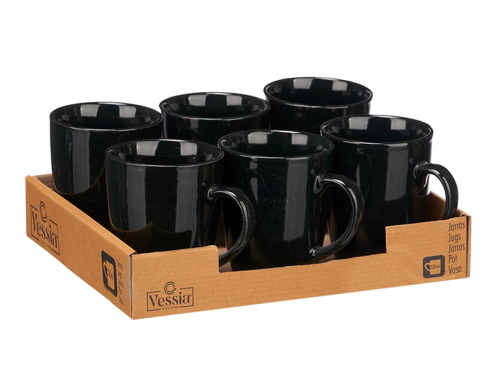 Vessia Jarra Mug Negro 330 ml Cerámica Loza Acabado Brillo 11.5x10.5x8.5 cm (Set de 24)