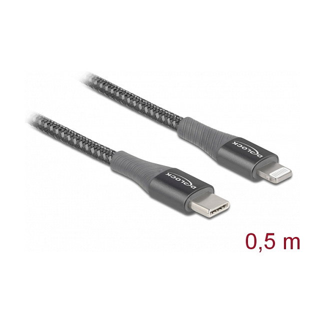 DeLOCK Cable de datos y carga USB Type-C™ a Lightning™ para iPhone™, iPad™ e iPod™, gris, 0,5 m, MFi
