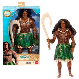 Mattel Muñeco Maui Disney Princess Vaiana - Semidiós con Accesorios, Falda Extraíble, Pelo Largo, +3 Años
