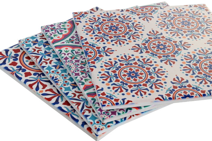 DKD Home Decor Salvamanteles de Dolomita Azulejos Multicolor 48 Piezas