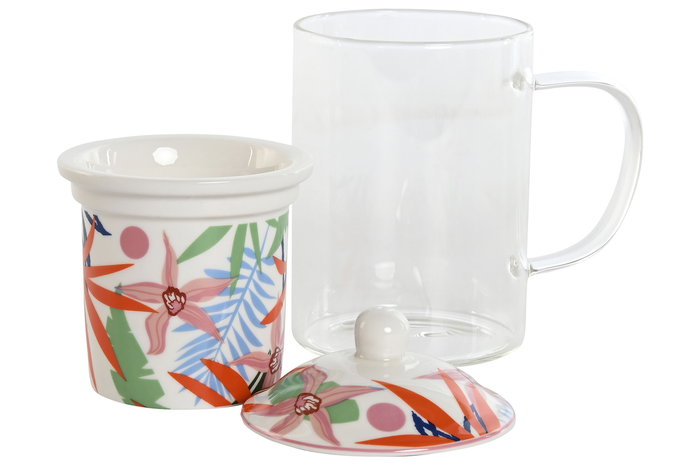 DKD Home Decor Taza Infusiones Moderno Cristal Porcelana Azul Verde Naranja Blanco Apto Microondas Lavavajillas 300ml Pack 6 Unidades 8 x 15 x 12 cm