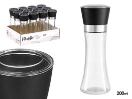 Vivalto Especiro Vidrio 200 ml con Tapa Negra y Transparente, Materiales Vidrio/Plastico/Metal, Dimensiones 6.5 x 19 x 6.5 cm (Set de 24)