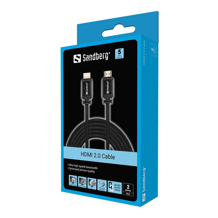 Sandberg Cable HDMI 2.0 19M-19M de 2m, Negro Sandberg Cable HDMI 2.0 19M-19M de 2m, Negro
