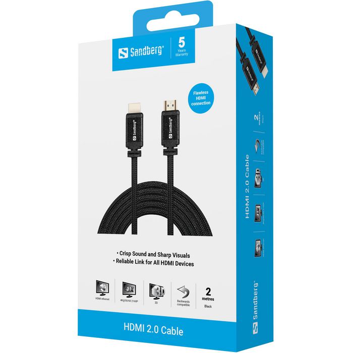 Sandberg Cable HDMI 2.0 19M-19M de 2m, Negro Sandberg Cable HDMI 2.0 19M-19M de 2m, Negro