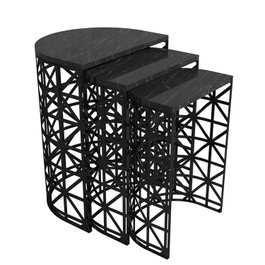 Hanah Home Juego de Mesas Nido Stil Black Marble con Tablero de Melamina y Estructura Metálica Negra