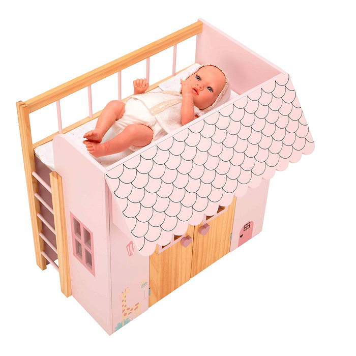 Muñecas Arias Cama-Casita Nature Rosa con 3 Perchas Muñecas Arias Cama-Casita Nature Rosa con 3 Perchas