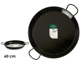 La Dehesa Paellera Esmaltada Acero Negro 60 cm Diámetro (53 cm base) Apta Gas Horno Leña 20 Raciones Asas (Set de 4)
