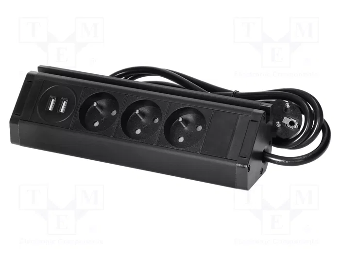 VIRONE Regleta de alimentación para muebles con 3 tomas, negro VIRONE Regleta de alimentación para muebles con 3 tomas, negro