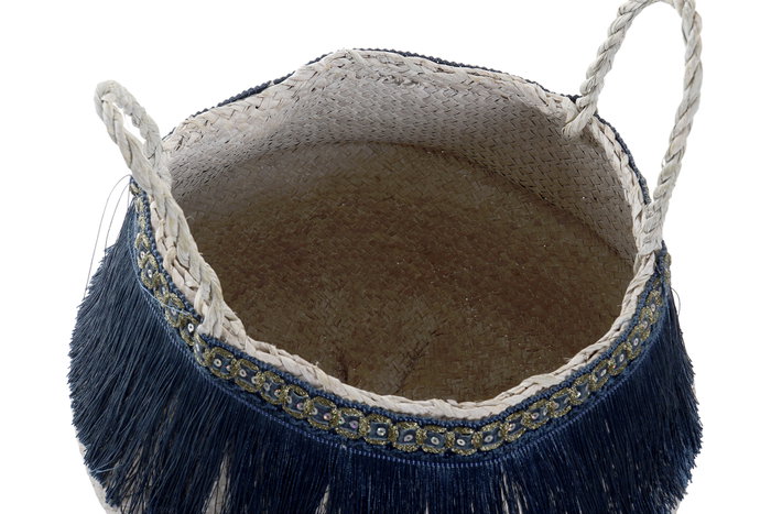 DKD Home Decor Cesta de Seagrass y Poliéster con Flecos