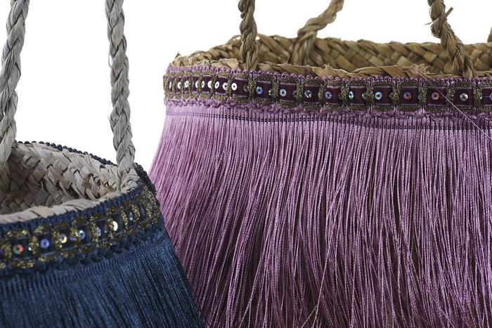 DKD Home Decor Cesta de Seagrass y Poliéster con Flecos