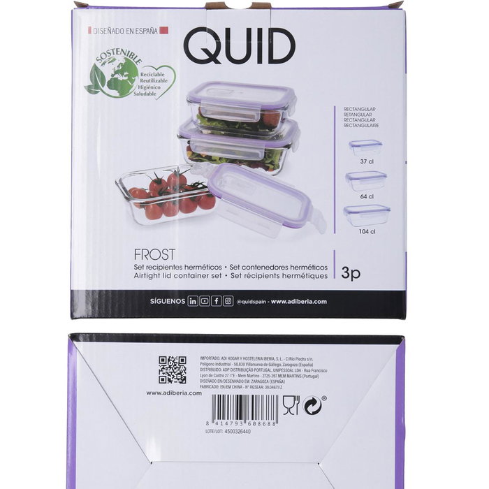 Set 3 Recipientes Herméticos Vidrio Frost Quid 37 cL - 64 cL - 104 cL