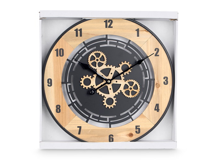Giftdecor Reloj de Pared con Engranaje en Madera Marrón y Negro 40 cm (Set de 6)