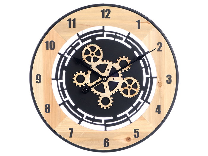 Giftdecor Reloj de Pared con Engranaje en Madera Marrón y Negro 40 cm (Set de 6)