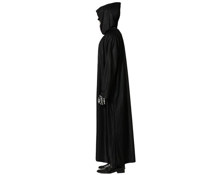 Disfraz Hombre Adulto Túnica Larga Negra con Capucha Integrada Tenebroso XL para Halloween, Fiestas Temáticas y Recreaciones Históricas