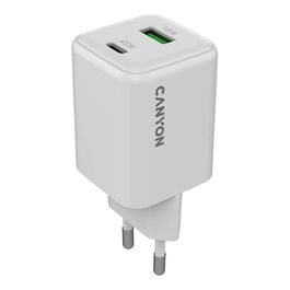 Canyon CU45AC Cargador GaN 45W con 1 Puerto USB-C PD y 1 Puerto USB-A QC, Enchufe UE, Blanco