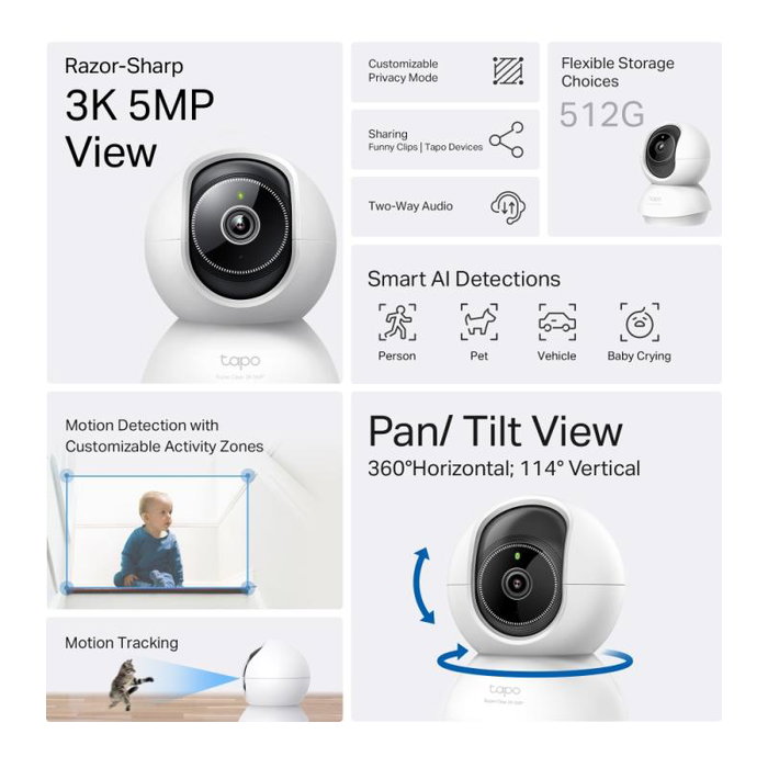 TP-Link TAPO C230 Cámara IP de Seguridad Interior - Monitorización Full HD 1080p, Visión Nocturna Infrarroja de 10 Metros, Lente Gran Angular, Audio Bidireccional