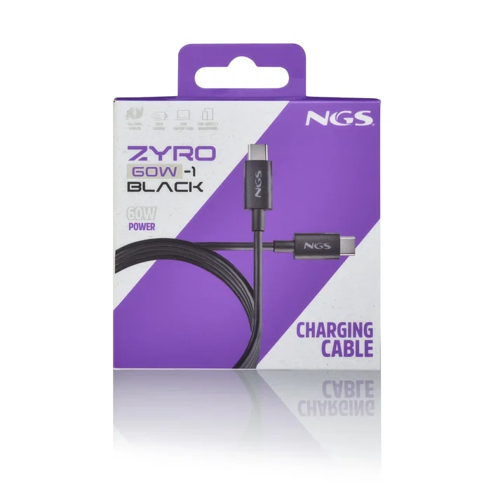 Ngs Zyro 60W-1 Cable USB-C a USB-C 1m Negro - Cable de Carga Rápida hasta 60W, Compatible con Smartphones, Tablets y Portátiles Ngs Zyro 60W-1 Cable USB-C a USB-C 1m Negro - Cable de Carga Rápida hasta 60W, Compatible con Smartphones, Tablets y Portátiles