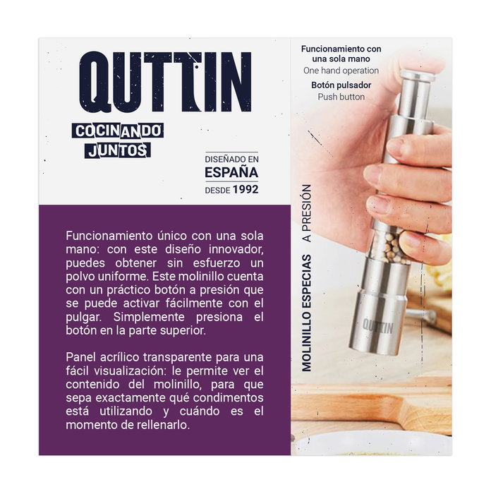 Quttin Molinillo de Especias a Presión 2.6 x 15 cm (18 Unidades)
