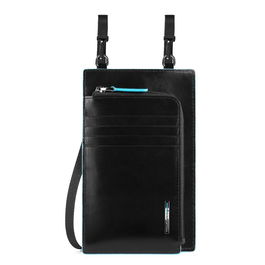Blue Square, Bolso bandolera de cuero, Negro, 11,5 x 19 x 2 cm, Para hombres