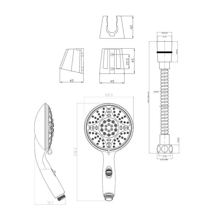 Edouard Rousseau Combinación flexible 5 jets Leptis Chrome con antical y ahorro de agua
