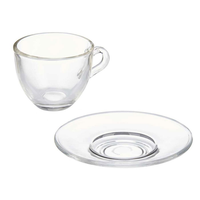 Taza con Plato Vivalto Transparente Vidrio 85 ml (6 Unidades) Taza con Plato Vivalto Transparente Vidrio 85 ml (6 Unidades)