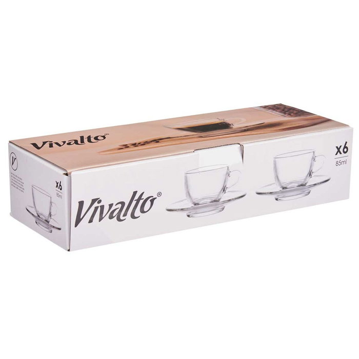 Taza con Plato Vivalto Transparente Vidrio 85 ml (6 Unidades) Taza con Plato Vivalto Transparente Vidrio 85 ml (6 Unidades)