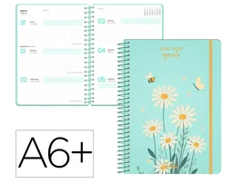 Liderpapel Fantasy D - Agenda Escolar Espiral 2026-2027 Semanavista A6+, Azul, Bilingüe (Español/Inglés), Papel FSC 80g, con Gomilla, Tapa Dura