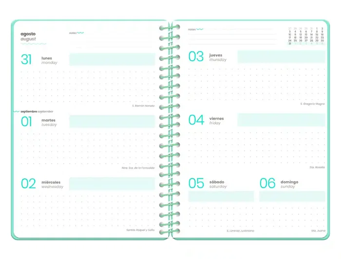 Liderpapel Fantasy D - Agenda Escolar Espiral 2026-2027 Semanavista A6+, Azul, Bilingüe (Español/Inglés), Papel FSC 80g, con Gomilla, Tapa Dura