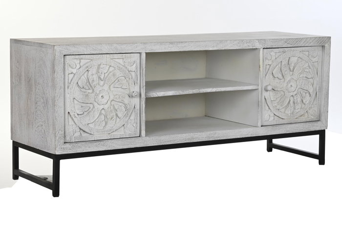 DKD Home Decor Mueble TV Blanco Mango y Metal 130 x 40 x 55 cm DKD Home Decor Mueble TV Blanco Mango y Metal 130 x 40 x 55 cm