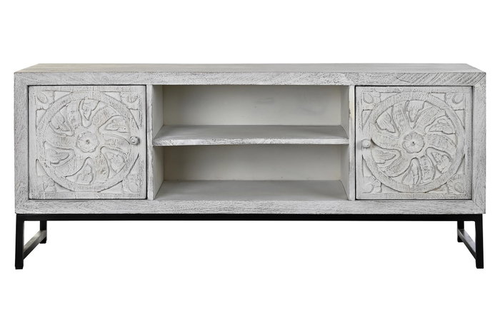 DKD Home Decor Mueble TV Blanco Mango y Metal 130 x 40 x 55 cm DKD Home Decor Mueble TV Blanco Mango y Metal 130 x 40 x 55 cm