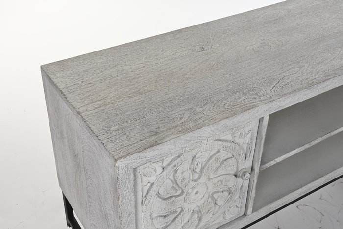 DKD Home Decor Mueble TV Blanco Mango y Metal 130 x 40 x 55 cm DKD Home Decor Mueble TV Blanco Mango y Metal 130 x 40 x 55 cm
