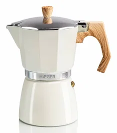 Haeger Cafetera Italiana Moka Pot 6 Beige de 6 tazas, de aluminio y baquelita