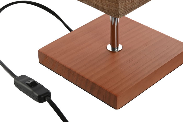 DKD Home Decor Lámpara de Sobremesa de Madera y Lino Marrón 15x15x43 cm
