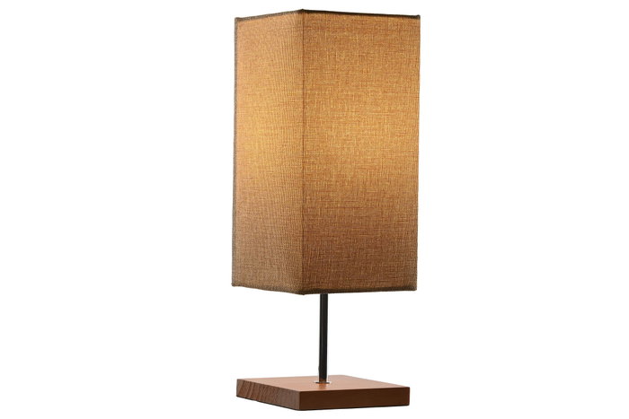 DKD Home Decor Lámpara de Sobremesa de Madera y Lino Marrón 15x15x43 cm