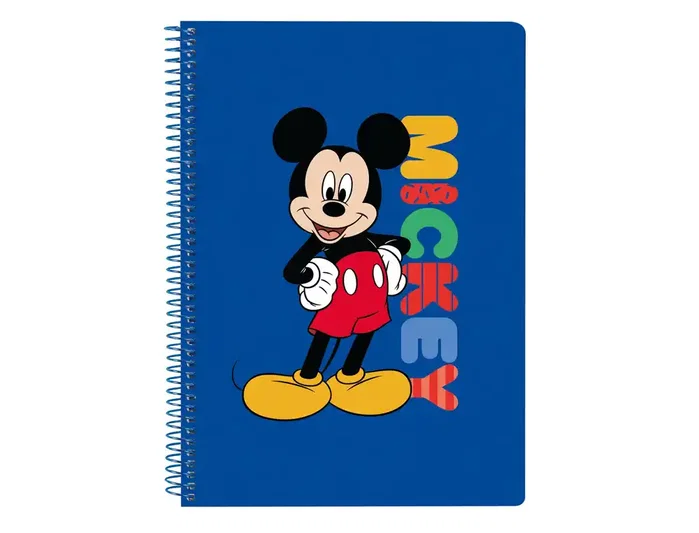 Safta Cuaderno Espiral Cuarto 80 Hojas 60g Cuadrícula 4 mm Tapa Extradura con Diseño Mickey Mouse