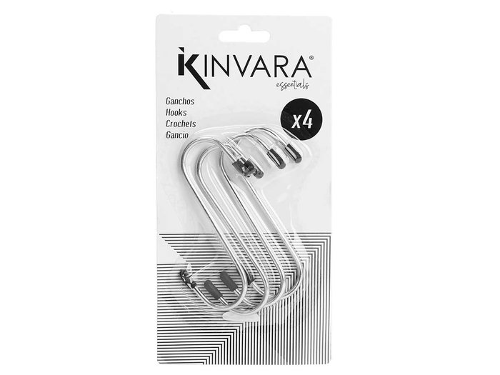 Kinvara Set de 4 Ganchos Metálicos Medianos de Acero Plata, 10.3x21x2 cm (Set de 24)
