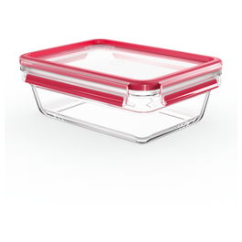 Emsa N10410 Clip & Close Frischhaltedose de Vidrio Rectangular, 1.3 L, Transparente/Rojo, Tapa Hermética, Apto Lavavajillas y Microondas, -40 a 420 °C