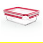 Emsa N10410 Clip & Close Frischhaltedose de Vidrio Rectangular, 1.3 L, Transparente/Rojo, Tapa Hermética, Apto Lavavajillas y Microondas, -40 a 420 °C